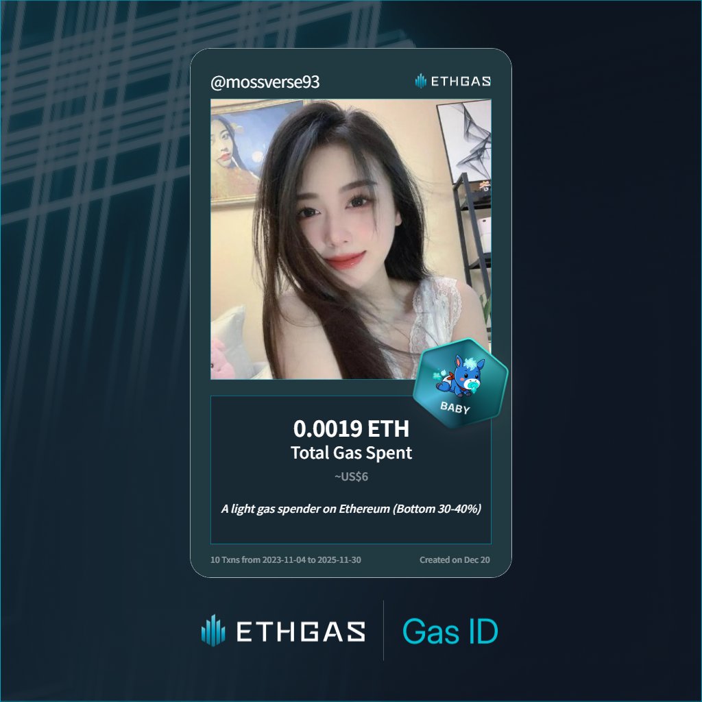mossverse93's tweet photo. Leveled up in the Great Gas Reckoning with ETHGas! 💪

Baby Jack status: 0.0019 ETH gas spent, 1 Beans earned—supporting the Gasless Future!

Claim your Gas ID at https://t.co/feQQEdE4H6 https://t.co/wF6dN7rUVB