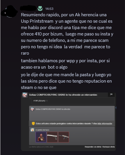 sendohCS's tweet photo. Uno de mis suscriptores casi acaba estafado por culpa de esta persona.

NUNCA os fieis de alguien que os añada en Steam que esté interesado por vuestras skins, menos que os de muchísimo más dinero de lo que realmente valen. https://t.co/gOjQg56UzO