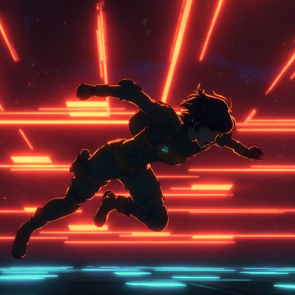 Neo-anime cyberpunk grid