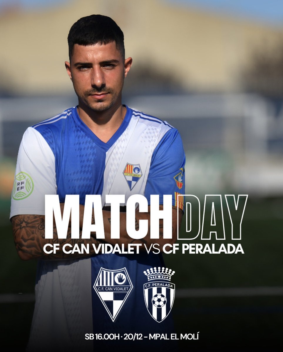 🔵⚪ MATCH DAY🔥

⚔️ CF Can Vidalet – CF Peralada
📅 Dissabte, 20 de desembre
🕓 16:00 h
📍 Mpal. El Molí

💙🤍 Tanquem l’any a casa.
Tots al Molí!