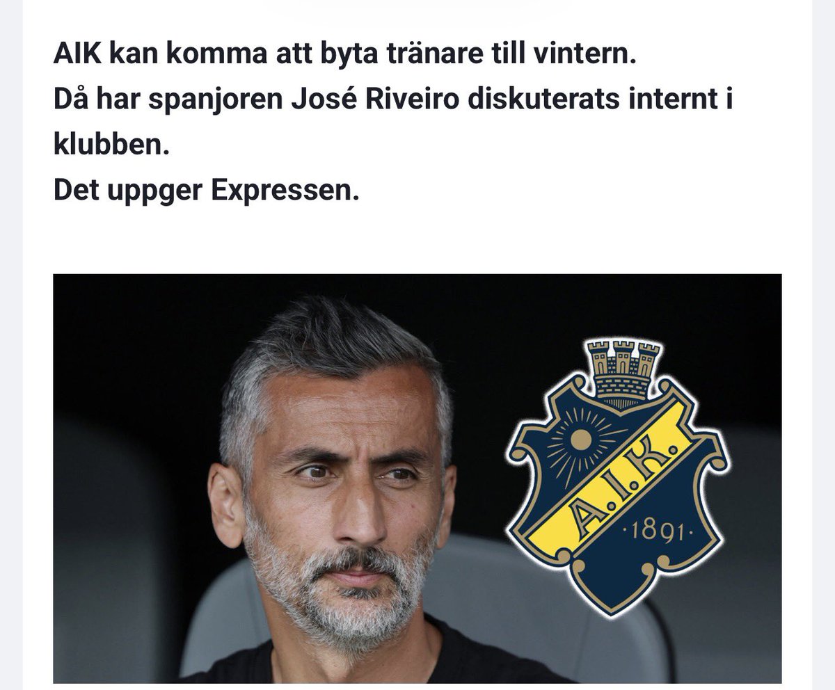 🚨 وفقاً للصحافة السويدية 🇸🇪  :

⚽️" جوزية ريبيرو " مدرب الأهلي الأسبق مرشح لتدريب نادي أيك السويدي