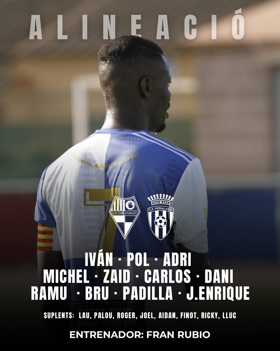 📋 ALINEACIÓ CONFIRMADA! 🔵⚪
Aquest és l’11 del Canvi per a l’últim partit de l’any al Molí.

⚔️ CF Can Vidalet – CF Peralada
🕓 16:00 h | 📍 Mpal. El Molí

Som-hi, equip! 💙🤍