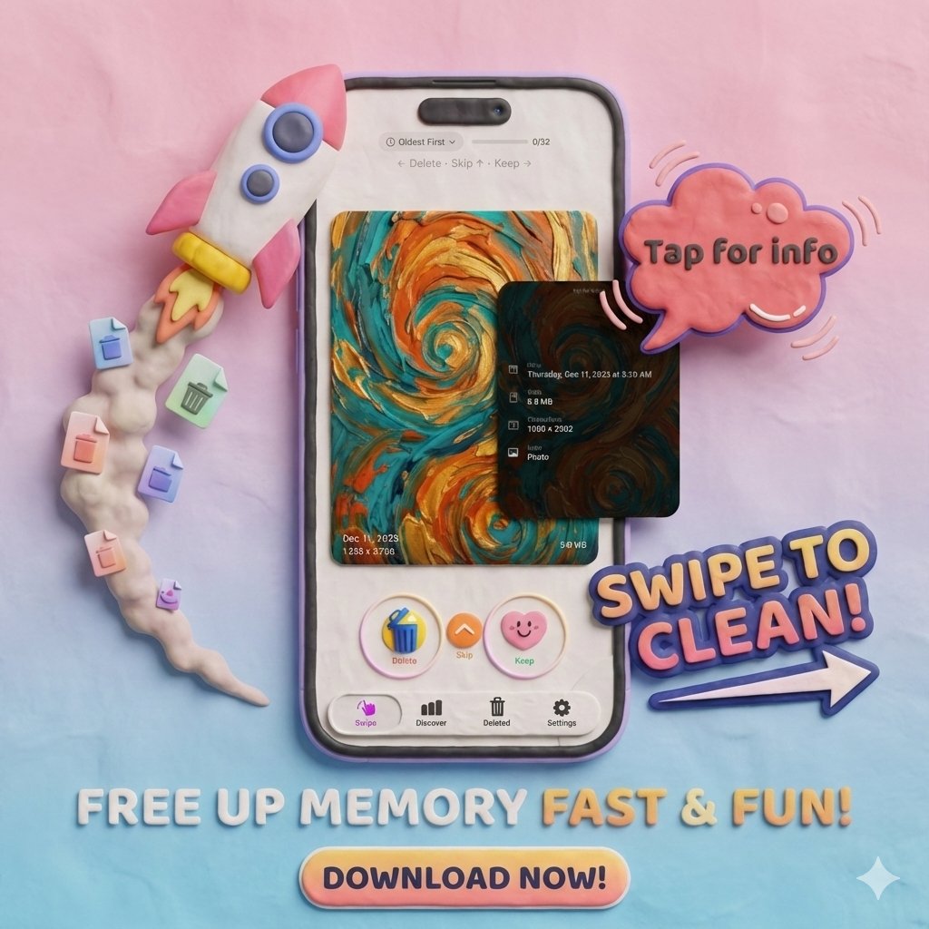 kipplyapp's tweet photo. Try it, it's free! https://t.co/i09A21SdBM
Your phone has 10,000+ photos, you need maybe 500.

Kipply lets you swipe through them like Tinder.

#iOSApp #PhotoCleaner #CameraRoll #Productivity #FreeApp #IndieDev #AppLaunch #Apple https://t.co/8gTF0auk6B
