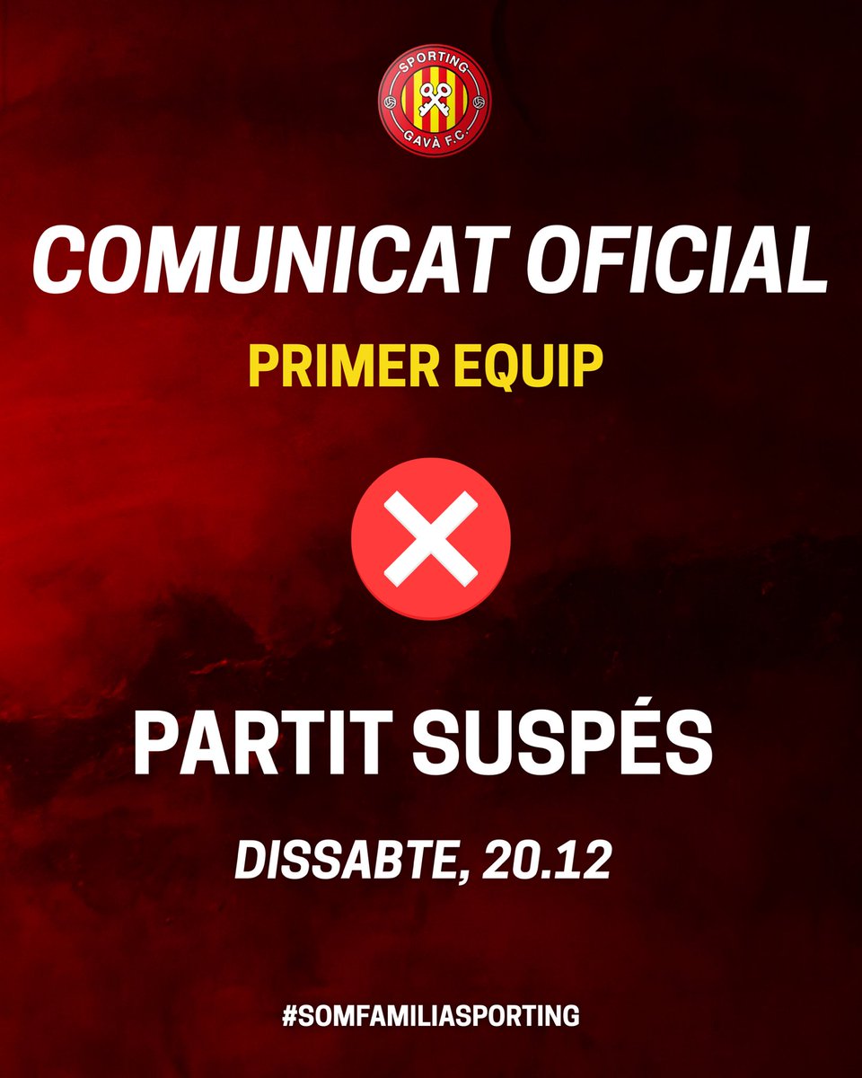 🔴⚪ COMUNICAT OFICIAL – 1r EQUIP

Per causes de força major, queda suspès el partit del Primer Equip previst per a avui dissabte 20 de desembre davant del Bon Pastor A.E.

Gràcies pel suport i la comprensió de l’afició.