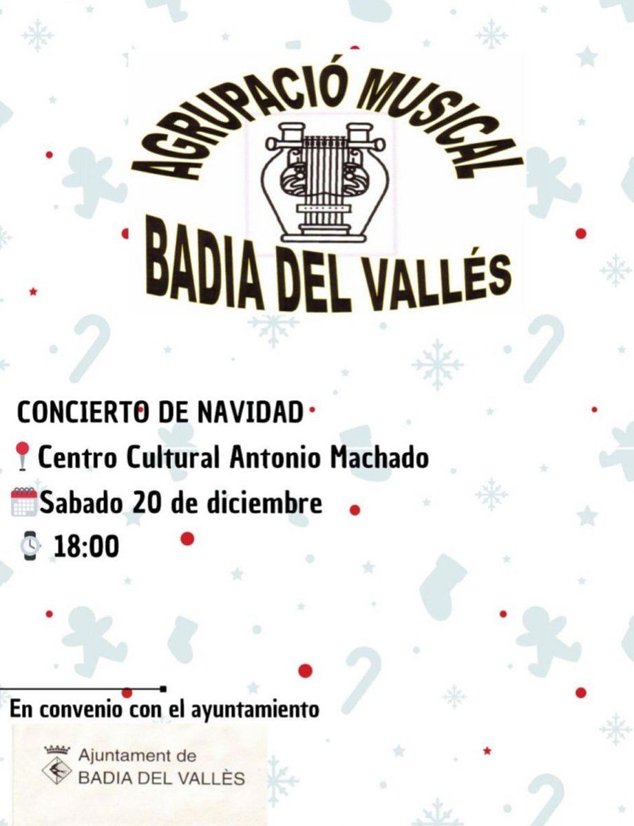 🎶🌠 Concert de Nadal de l’Agrupació Musical de Badia del Vallès, a les 18 hores, al Centre Antonio Machado.
#Badia #BadiaDelVallès #NadalABadia
