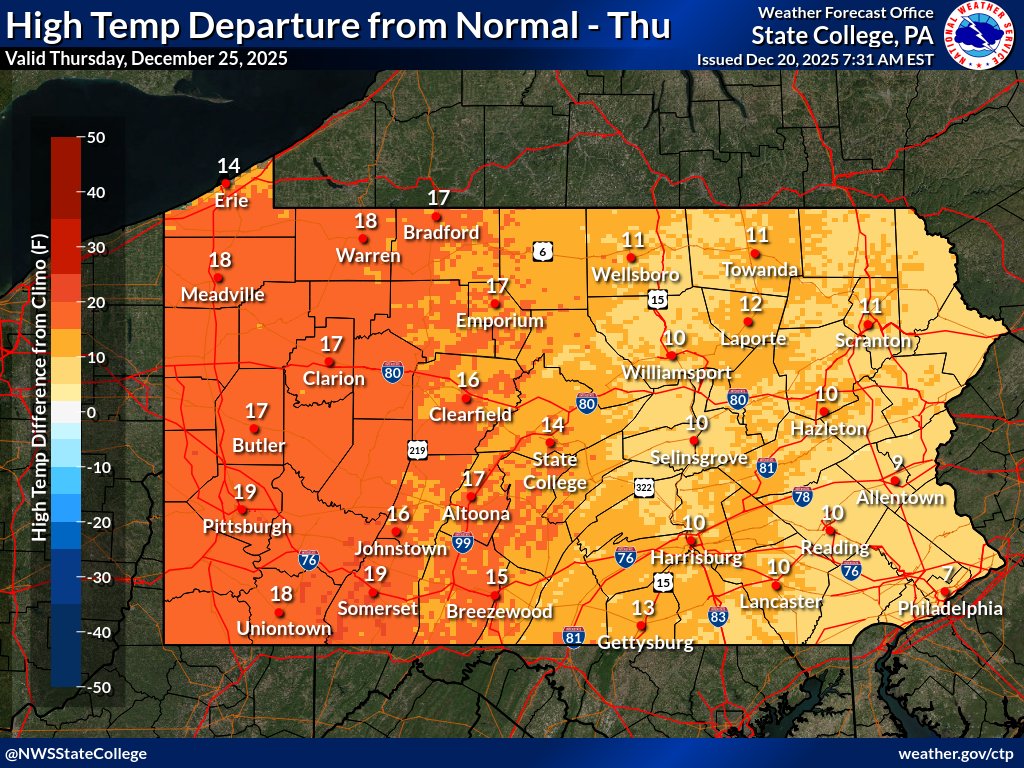 NWSStateCollege's tweet image. Are you dreaming of a ...warm... Christmas? 🎄📈
#PAwx
