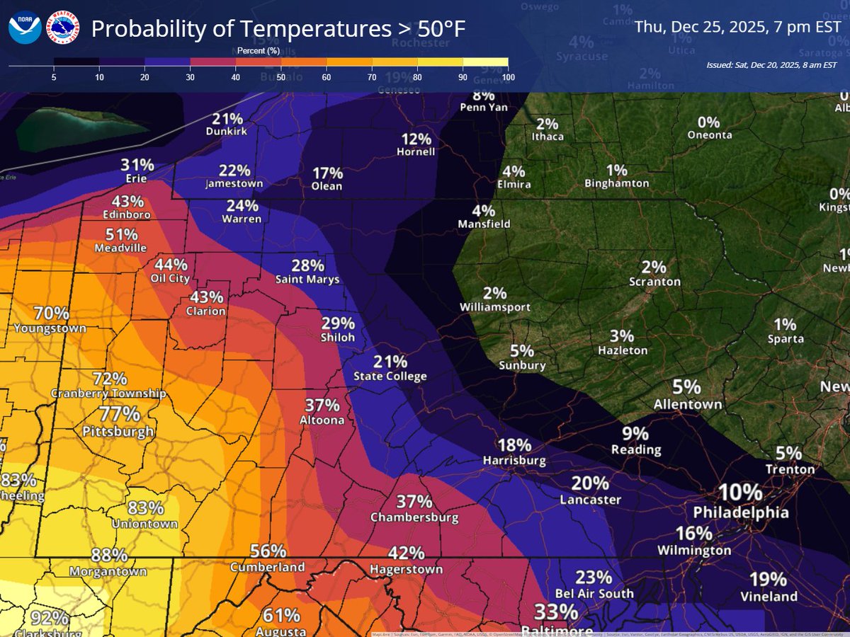 NWSStateCollege's tweet image. Are you dreaming of a ...warm... Christmas? 🎄📈
#PAwx