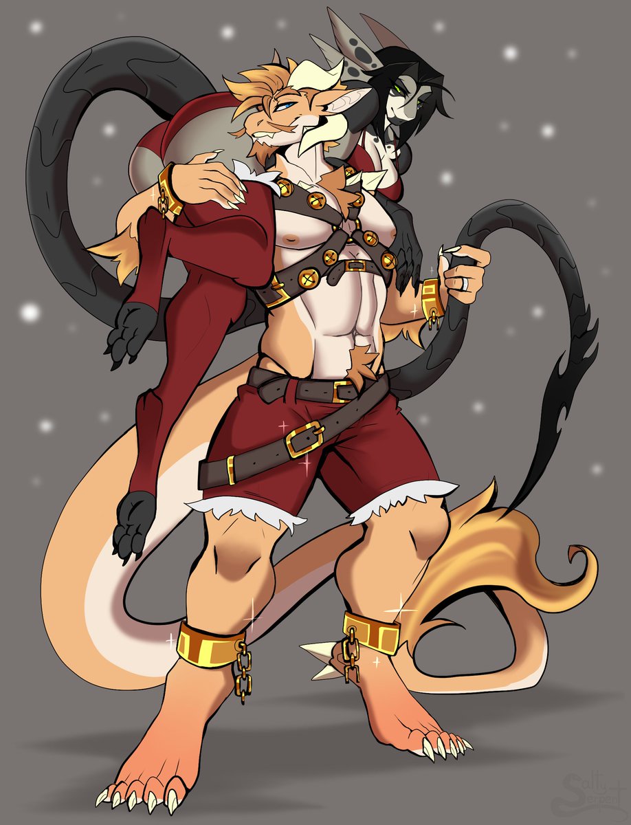 Christmas is around the corner and my beloved zird girl <a href="/_SaltySerpent/">SaltySerpent 🐍(Commissions closed)</a> threw this super cute piece at me.
We see me in Krampus disguise, snatching someone very naughty x3
Love you, sweets 🧡💚

I dread working out a few more poems for other artworks to come Dx
#furry #christmas