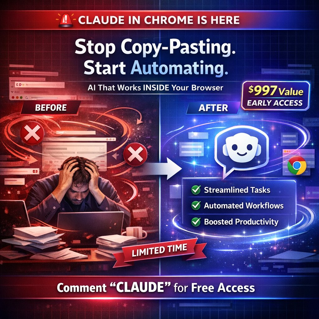 JulianGoldieSEO's tweet image. 🚨 ⏰ Claude in Chrome Guide + Prompts Worth $997 (Early Window)

Anthropic just shipped Claude in Chrome.

This isn’t a chatbot upgrade.
It’s an AI that operates inside your browser.

It can see pages, click buttons, fill forms, and run tasks directly in Chrome.

We tested it…