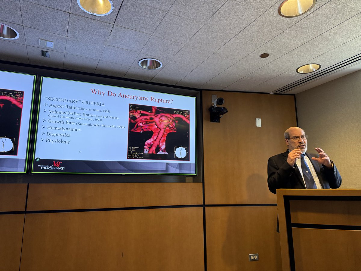 NeuroUcmc's tweet photo. Tour de force Grand Rounds presentation by Dr. Charles Prestigiacomo, “On the Measure of Aneurysms: Toward Novel Assessments of Aneurysm Growth and Behavior.” An outstanding session highlighting innovative perspectives on aneurysm dynamics. We were truly fortunate to host him. https://t.co/iiNvgwRGP4