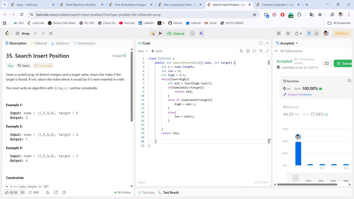 beingbashar06's tweet image. #Day10 of #100DaysOfCodeChallenge

2 problems solved today.
Focused on arrays + clean logic.

• Search Insert Position
• Third Maximum Number 

Simple problems, sharp thinking.
Day 10 done. 🔥
#DSA #LeetCode #Day10 #CodingJourney #Consistency