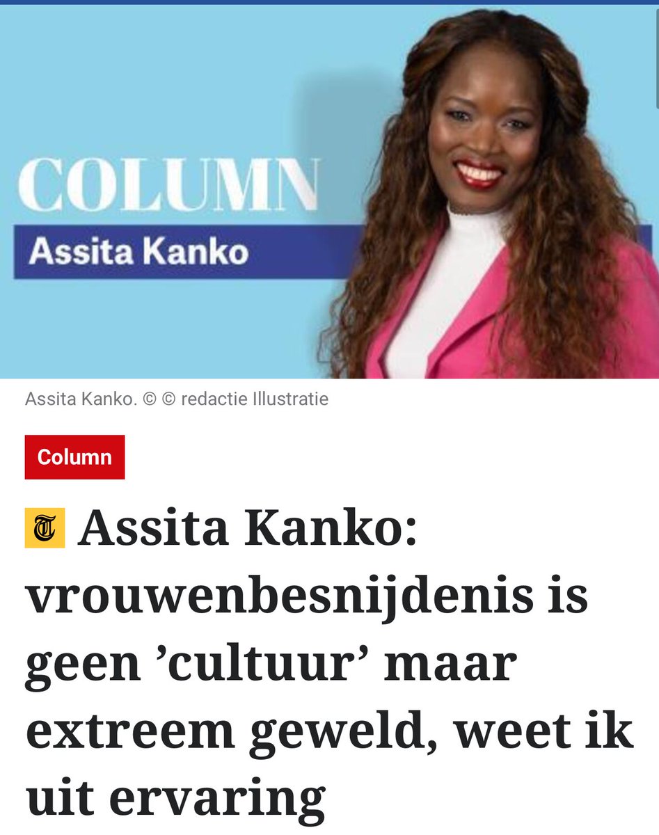 Assita_Kanko's tweet image. Misselijkmakend. Volgens een twintigtal Britse academici in het British Medical Journal, zou westerse berichtgeving over vrouwelijke genitale verminking stigmatiserend zijn voor migrantengemeenschappen in Europa.

VGV is extreme vorm van geweld.
@telegraaf telegraaf.nl/opinie/assita-…