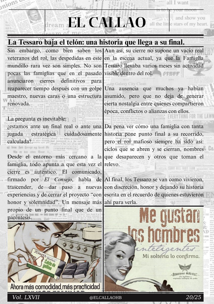 ⚫️ Sexagésima séptima Edición.

Vol.67. La Famiglia Tessaro baja el telón: ¿Fin de una era o silencio antes de la tormenta? 

Desde El Callao os deseamos mucha suerte y bendiciones! 💚