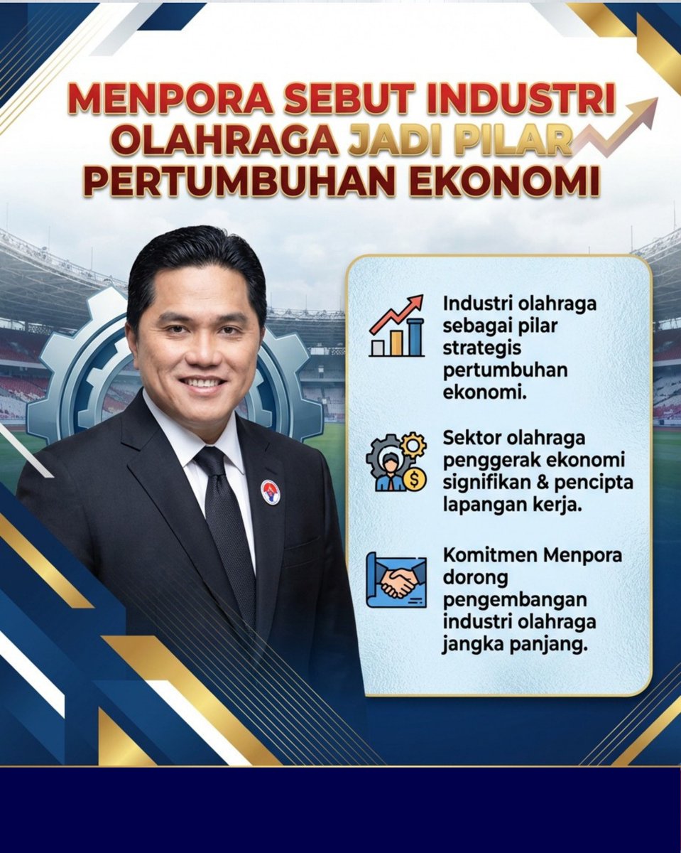 beritamanalagi's tweet photo. Pengembangan industri olahraga dinilai mampu mendorong pertumbuhan ekonomi sekaligus prestasi olahraga nasional.
#berita #kemenpora #menporafu #erickthohir https://t.co/f3PTg4KM1s