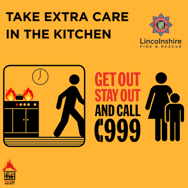 LincsFireRescue's tweet photo. When cooking, distraction is a recipe for disaster.  
 
Unattended cooking can get out of control quickly and cause fires. 
 
If a fire does start, don’t fight it. Get Out, Stay Out and Call 999. 
 
🔗 https://t.co/f63w5aaj5L 
 
#FireKills #CookingFireSafety #GetOutStayOut https://t.co/5L9qsnJkxv