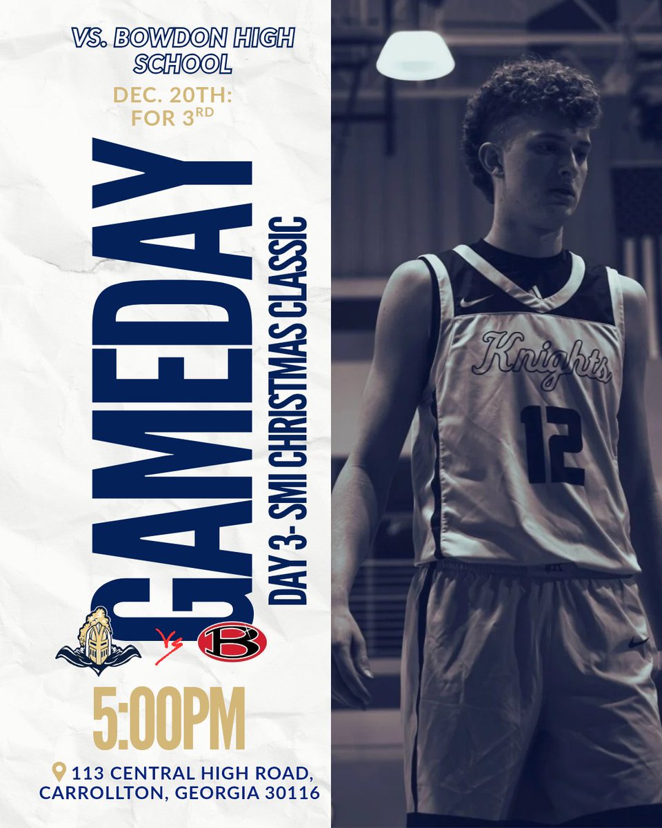 RR_KnightsHoops's tweet image. 🚨🏀GAME DAY🏀🚨
🚍 AWAY GAME
🎅 SMI Christmas Classic- DAY 3
🆚️ @BowdonHoops
📍Central HS
     113 Central High Rd
     Carrollton, GA
⏰ 5:00
🎟 Gofan.co | 🚪
📺 NFHS
@RiverRRBballFan @RiverRidgeontop @KnightNation_09 @KyleSandy355 @swish_scout @CCSSMITourney