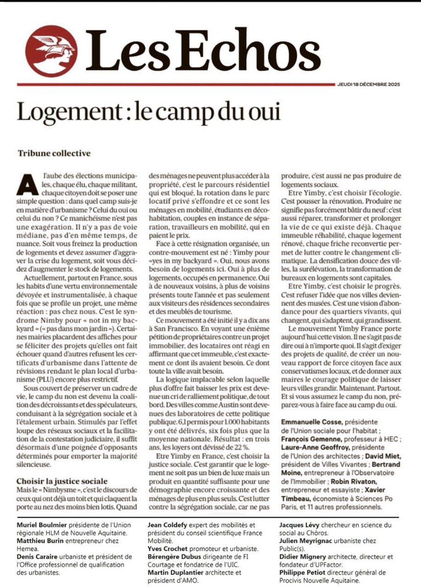 Je partage totalement le constat de cette tribune.

Le logement est une nécessité.
S’opposer à la construction est toujours plus simple quand on a déjà un toit.

...🧶⤵️