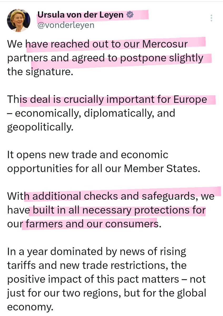 grielpapa's tweet image. Acuerdo #UEMercosur y Cumbre Mercosur.
4 apuntes:
1) A su izq, el posteo de UVdL dando cuenta de la "slighty" postergación, de la relevancia eco y geopolítica del Acuerdo (para la UE) y de las nuevas (e unilaterales) salvaguardas.
2) A su derecha, el msje de Costa (Csjo UE) y…