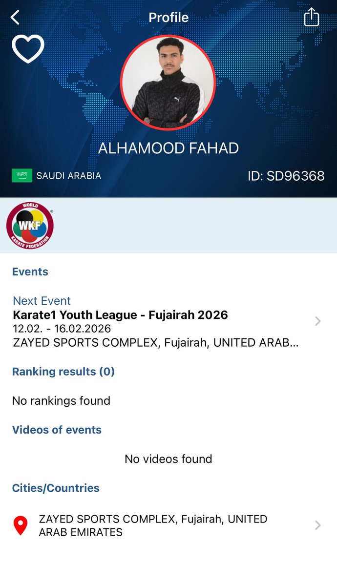 دعواتكم بتوفيق في مشاركتي بـ #دوري_العالم للكارتيه أول مشاركة دولية بإذن الله نرفع فيها اسم المملكة العربية السعودية ونمثل وطنا خير تمثيل 💚