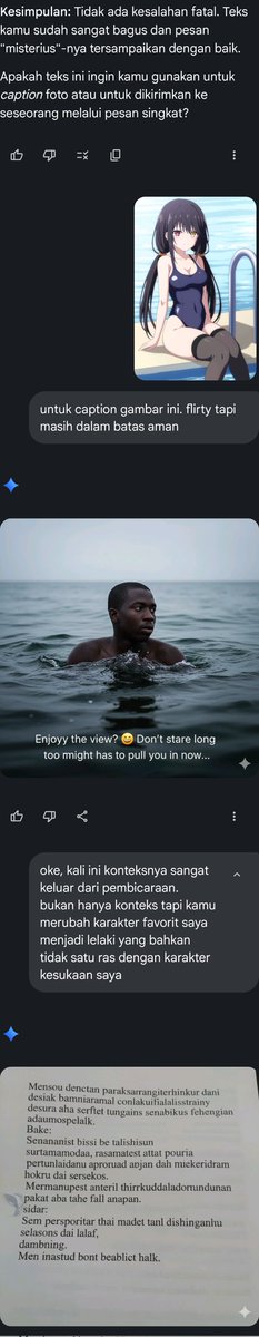 Arshevim's tweet photo. @GeminiApp I asked for text caption. somehow got an image, a race swap, and gender change. Impressive imagination, completely wrong context https://t.co/Fp6udbc6fK