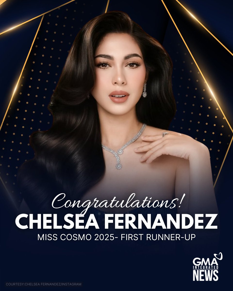 gmanews's tweet image. YOU RAISED OUR FLAG WELL, CHELSEA! 👑🇵🇭

Philippines' bet Chelsea Fernandez is Miss Cosmo 2025 first runner-up!