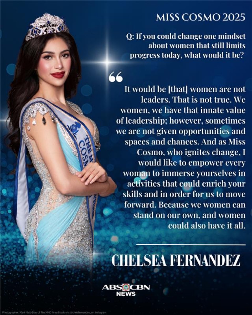 Congratulations to Miss Cosmo Philippines Chelsea Fernandez on your 1st Runner Up finish at the recently concluded Miss Cosmo 2025! 👑

#MissCosmo2025 #SizzumsPH