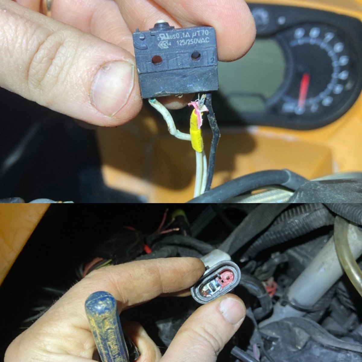 Elfel i fordon, gåvan som aldrig slutar ge. 🥰
Kabelbrott till knappen för start och back. Som lök på laxen ärgat och stift av i kontakten i andra änden. 
Motorn går att starta på andra sätt men inte att lägga i elektroniska backen.