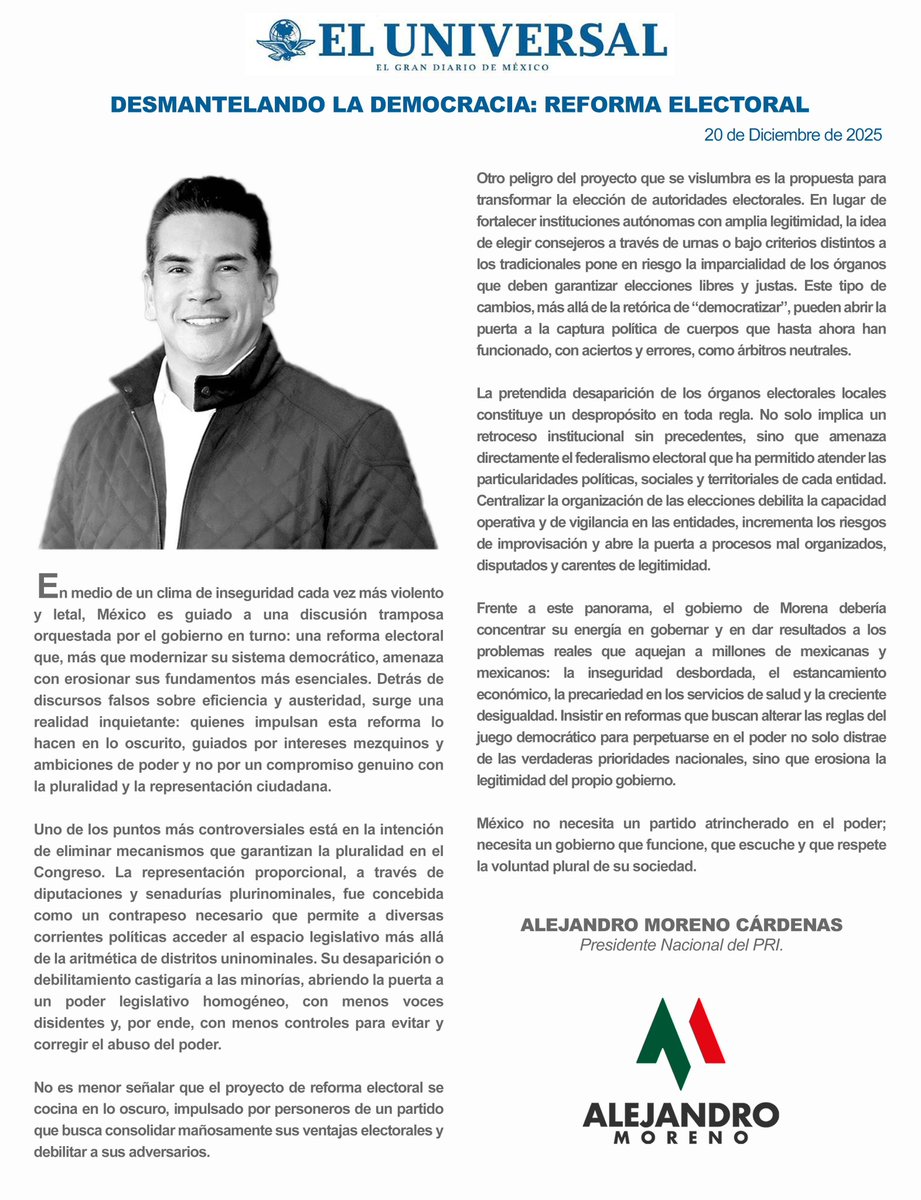 La pretendida desaparición de los órganos electorales locales constituye un despropósito en toda regla. No solo implica un retroceso institucional sin precedentes, sino que amenaza directamente el federalismo electoral que ha permitido atender las particularidades políticas,