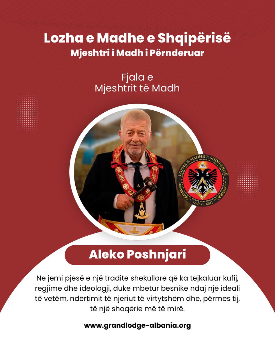 GLofAlbania's tweet photo. Fjala e Plotë e Mjeshtrit të Madh të Përnderuar të Lozhës së Madhe të Shqipërisë: https://t.co/vDMwbx8ofB https://t.co/hYHRm94ReY