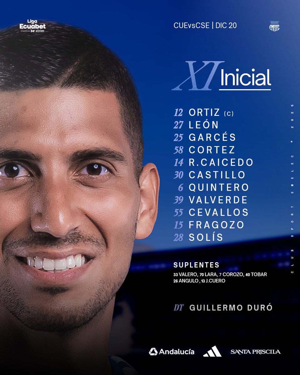 CSEmelec's tweet image. 📋 ¡El 𝑿𝑰 del 𝐂𝐥𝐮𝐛 𝐒𝐩𝐨𝐫𝐭 𝐄𝐦𝐞𝐥𝐞𝐜! ⚡️💡

#CUEvsCSE #ligaecuabet 

#DaleEmelec 🔵⚡