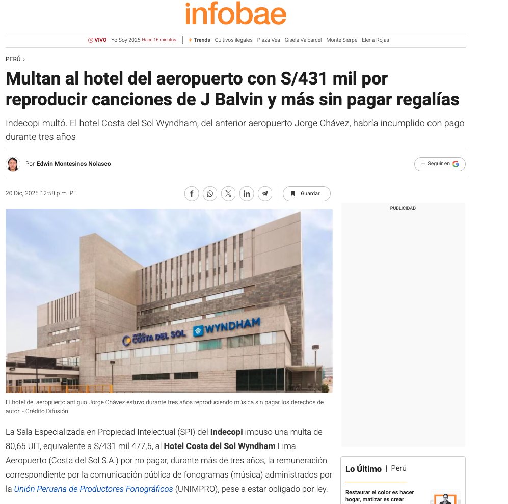 Todos los hoteles en Perú quiten el cable de sus televisores que están multando a discreción. Porque estas canciones salen en programas de TV de Perú 🙃