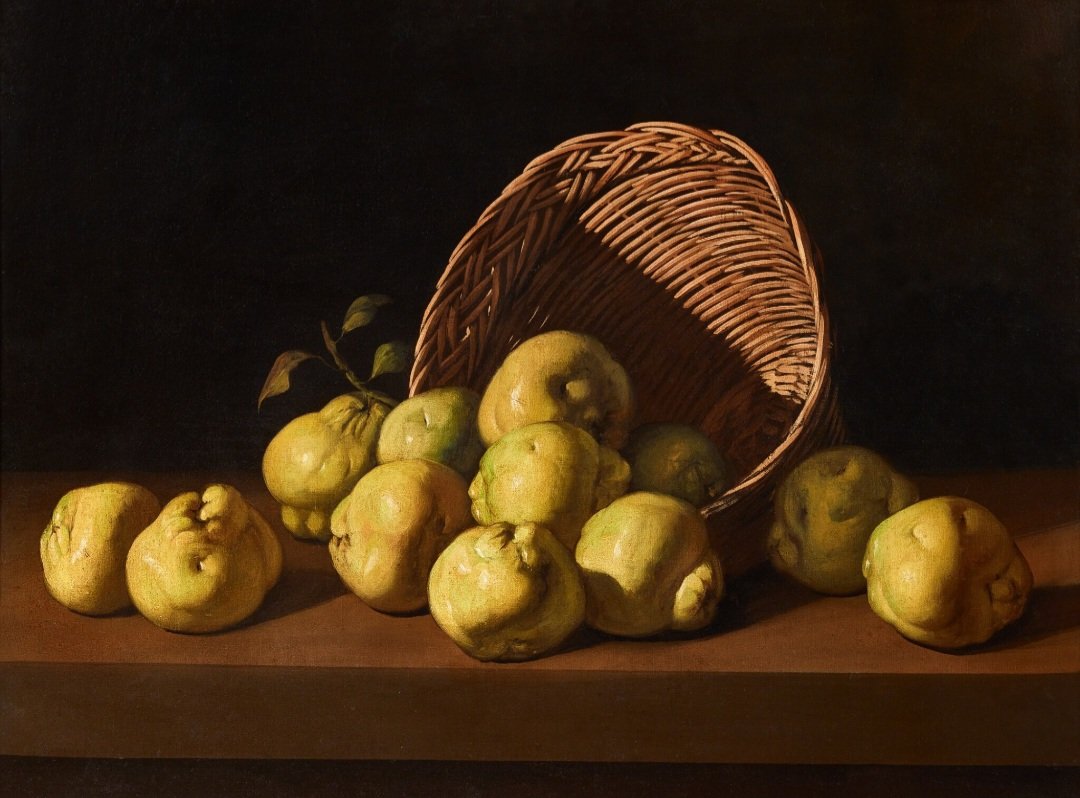 ahistoryinart's tweet image. If you look at Théodule-Augustin Ribot's still-lifes (this is a basket of quince from c1870) for long enough you will see they are typically arranged like a group portrait, with rows, one in front of another, like close and nervous families, a little bit huddled and withdrawn.