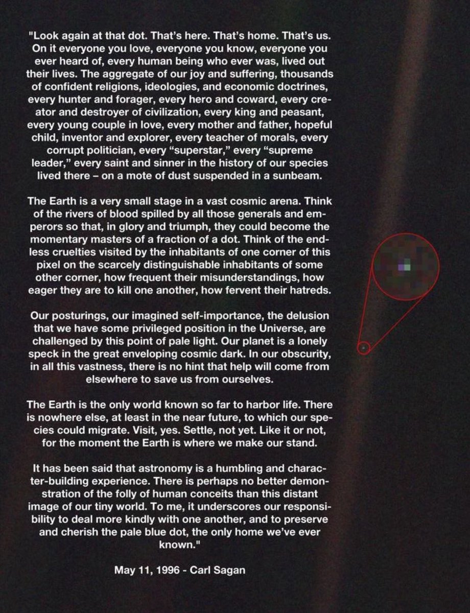 i know i post this a lot, but these are truly some of the most beautiful  words ever spoken about our planet. thank you, carl sagan, we miss you 🌎✨, image size:920x1200