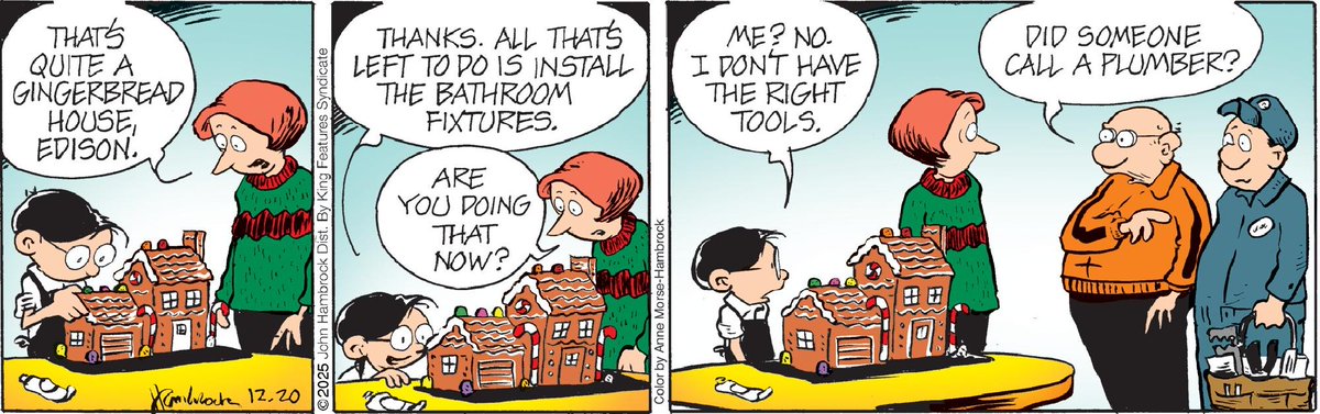ComicsKingdom's tweet image. Edison takes gingerbread house making VERY seriously... #TheBrilliantMindofEdisonLee #HolidayCheer #GingerbreadHouse