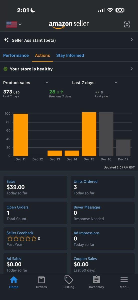 halletwotimes's tweet photo. week 2 on amazon fba - road to $10k/month

met my goal of doing better than last week

finally starting to see sales come in more consistently

locked in for these last two weeks of the year https://t.co/RW3JwyVweG