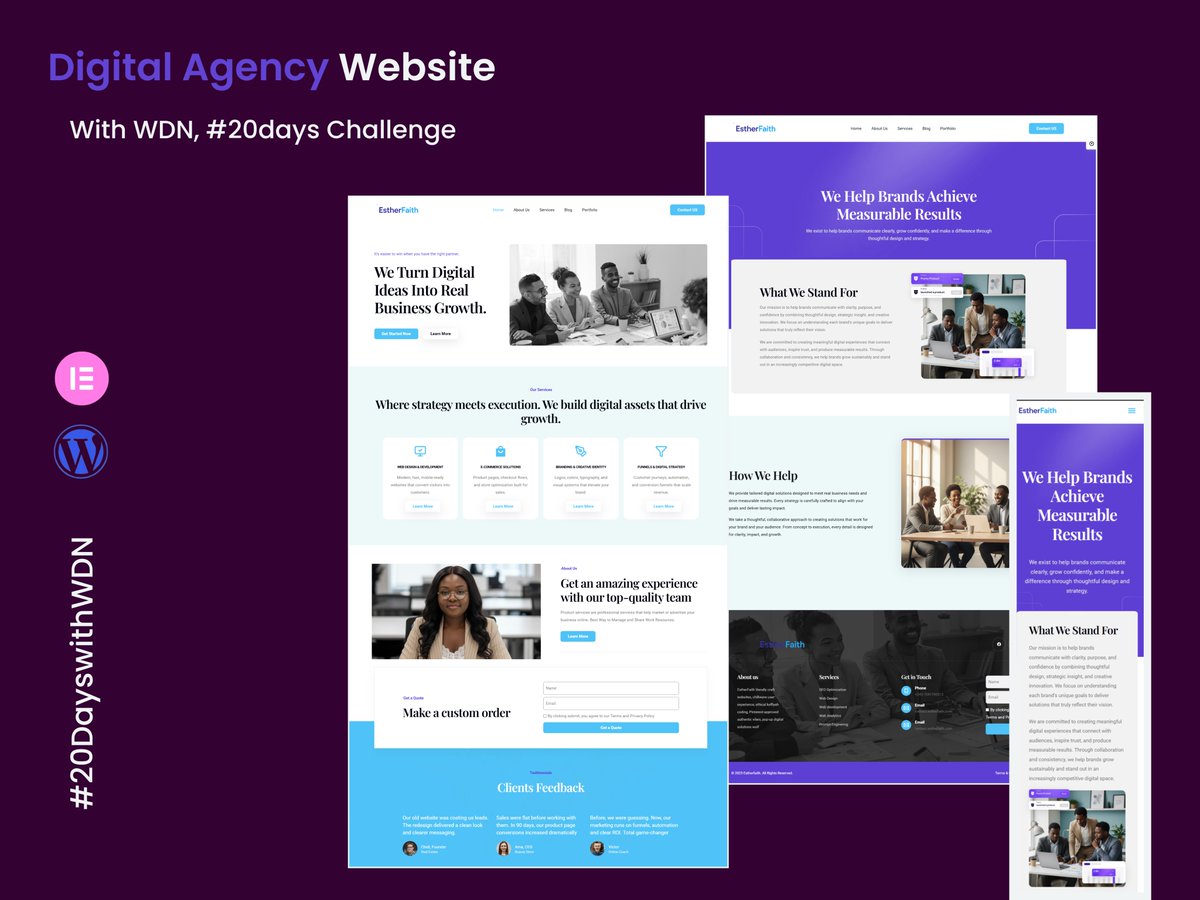 thestherfaith's tweet photo. Day 20 we made it! 🎉
Signed up for consistency, ended up leveling up for real.
From setup → Elementor → themes → forms → SEO → speed →Maintenance .. 20 days of growth.
Huge thanks to our coach @webdesignerng and tutor for the guidance.
#20DayswithWDN #20DaysTechWorkshop https://t.co/90uL4jgCmt