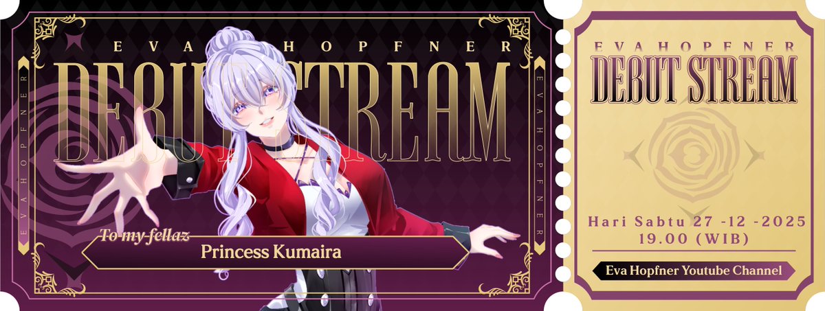 I've been invited to <a href="/Evahopfny/">Eva Hopfner</a> 'd Debut Stream!!!
27th December 2025 | 19:00 PM (GMT +7)

youtube.com/@Evahopfner