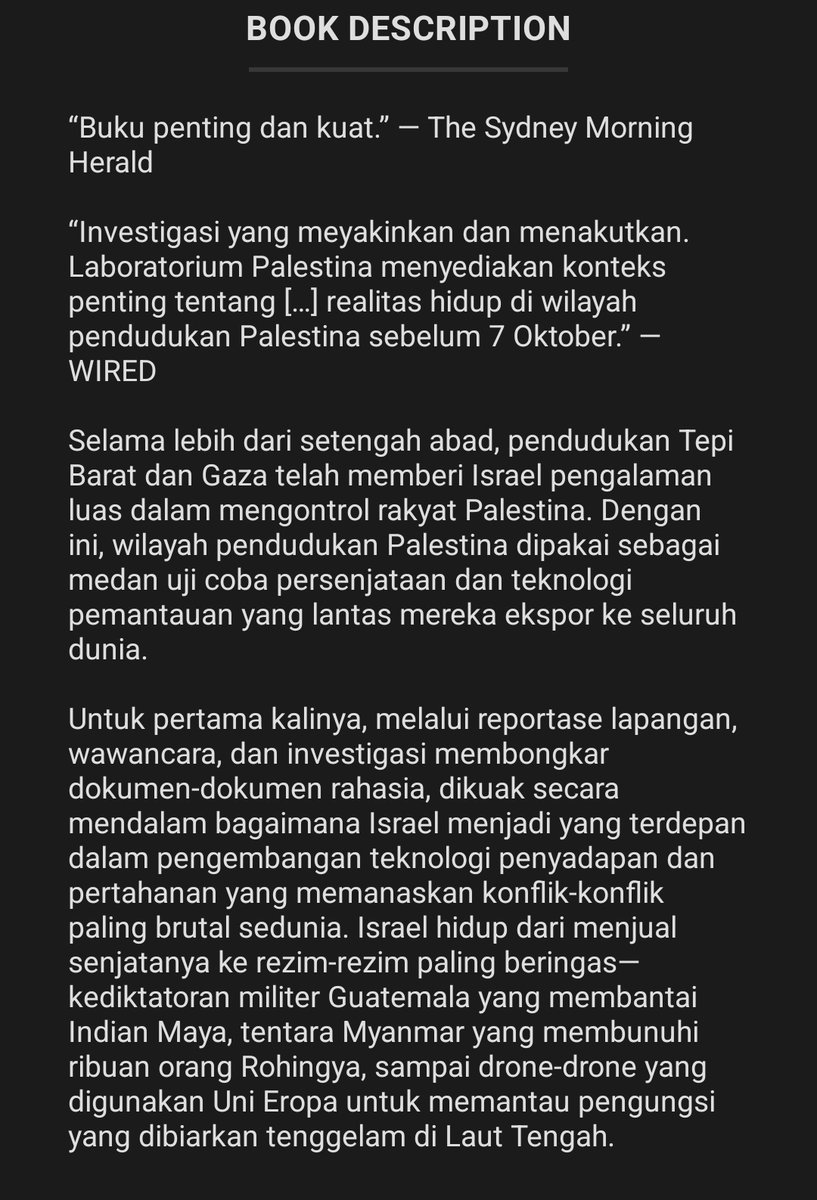 mong_cherry's tweet image. ⋇⋆✦⋆⋇ Currently Reading ⋇⋆✦⋆⋇　
Sabtu, 20 Desember 2025
📖 Laboratorium Palestina
🖋 Antony Loewenstein (translator, Muhamad Haripin) 
📑 viii + 328 halaman