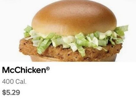 0xSweep's tweet photo. The McChicken used to be $1.29 just 5 years ago, even if you ordered it on Uber Eats

Now it's $5.29

If you held the McChicken as an asset, you would have outperformed the S&amp;P500 since 2020

Let that sink in https://t.co/3ibukysY49