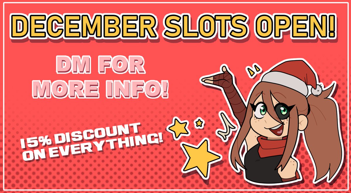 Hello Hello everyone! Opening commissions once again this month. This time I'm opening only 6 slots since I already have a bit of a queue and I want to focus on finishing up everything!

To celebrate the season, I will be offering a 15% discount on all commissions!