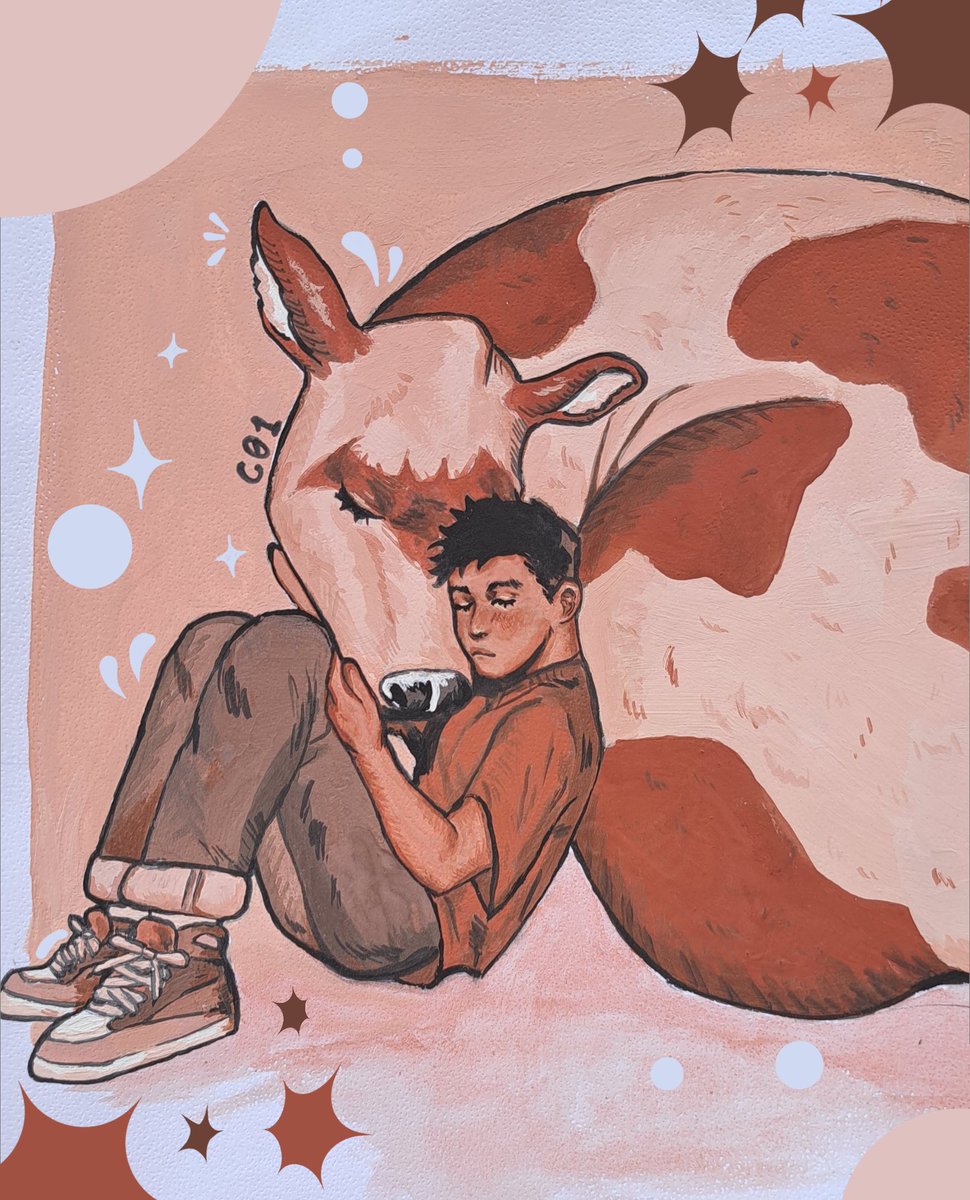 Little Damian and the batcow on temperas because why not
#robin #batman #dc