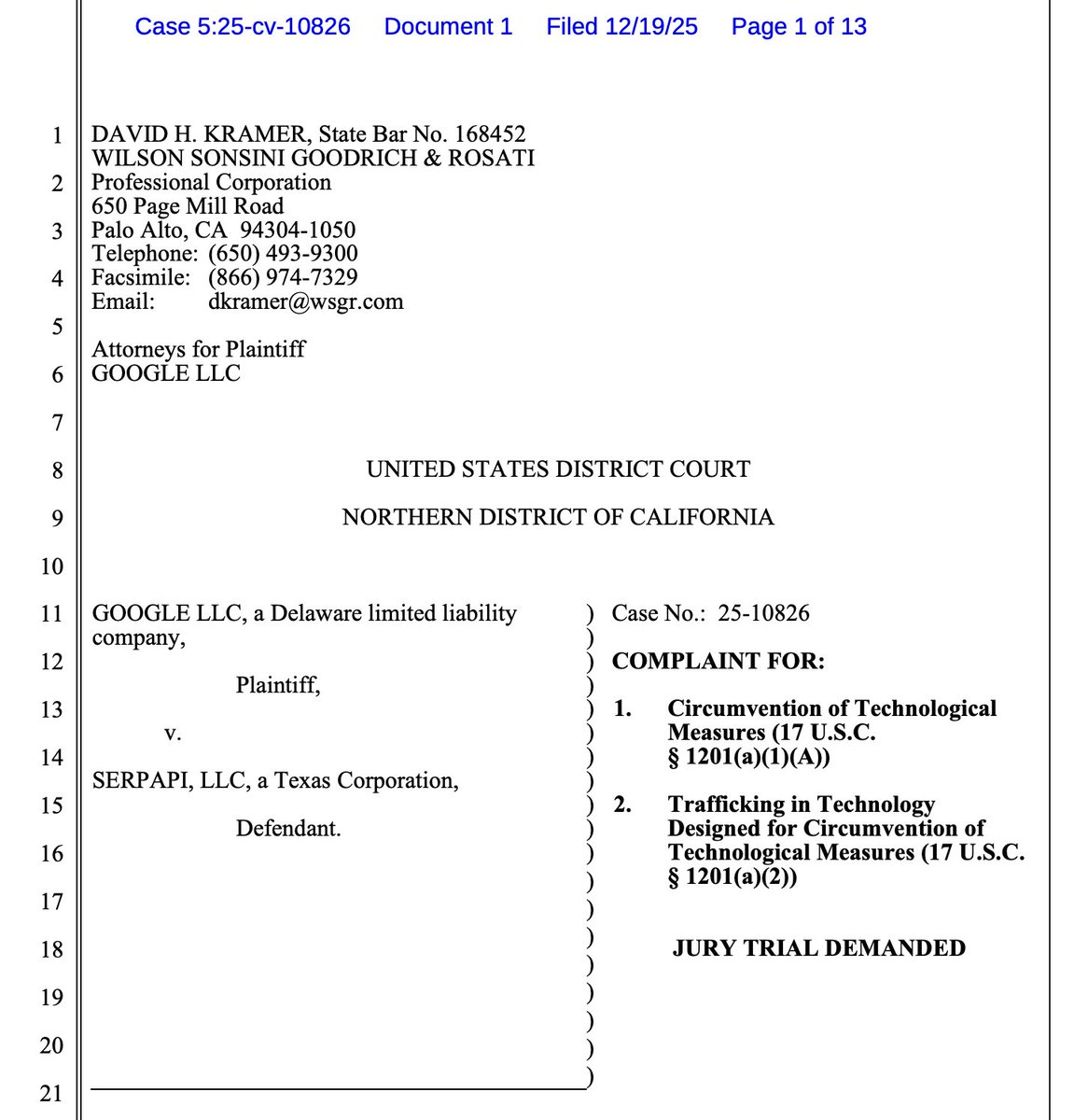 512banque's tweet image. J'ai lu la plainte de Google contre SerpApi, leur angle d'attaque est très intéressant.

En gros, il y a 3 cas de jurisprudence très connus en matière de scrap, et la plainte de Google les a pris en compte.