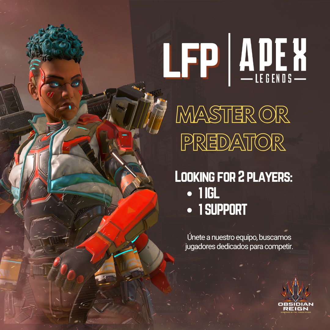 Estamos en búsqueda de jugadores para nuestro equipo competitivo de Apex Legends.
Si tienes experiencia en:
Rangos altos (Master-Predator) 🔥
Torneos y Scrims 🎮
O has alcanzado rondas finales en clasificatorias de ALGS 🏅
Te estamos buscando 🔍
Si estás interesado mándanos DM 🔥
