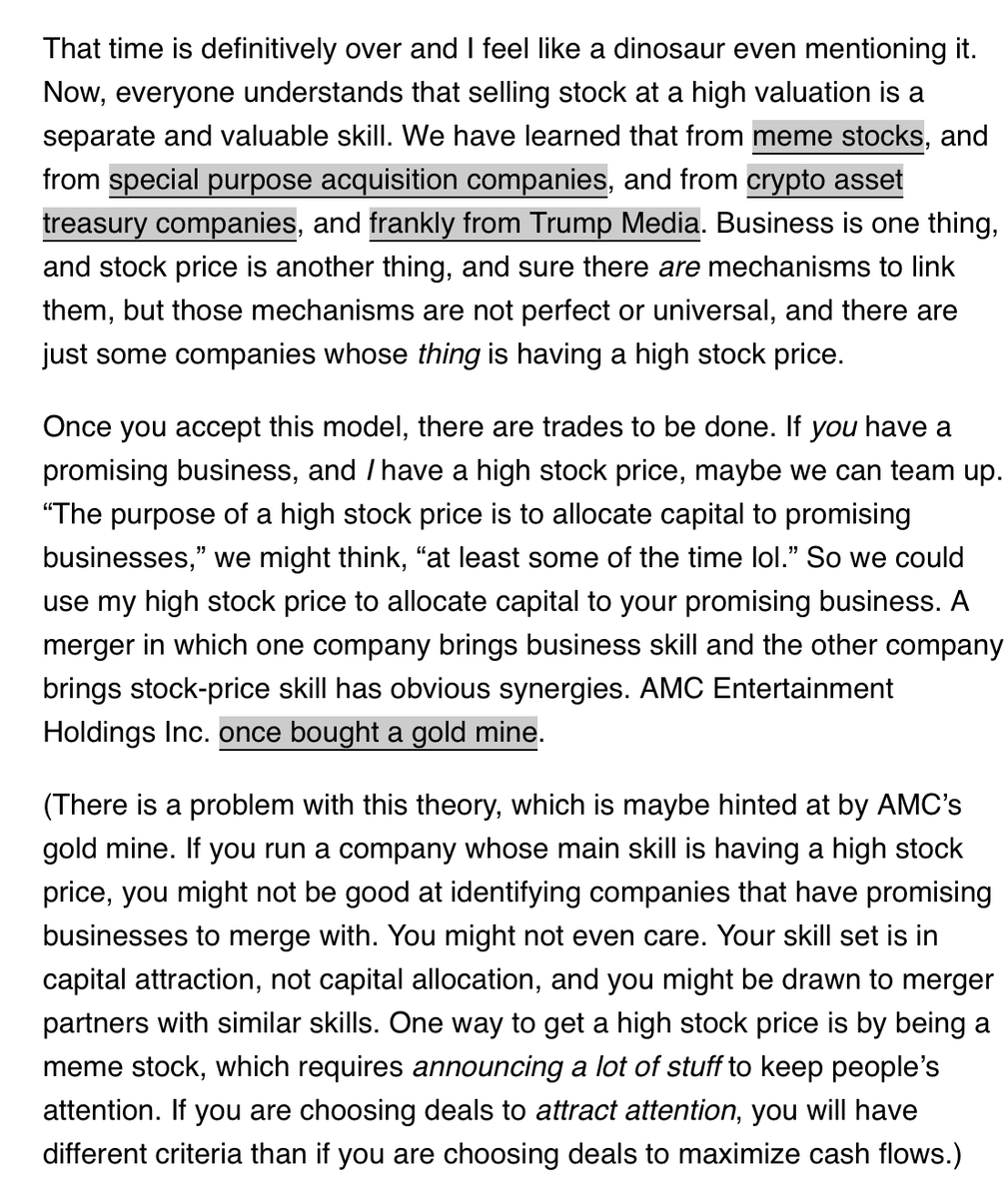 Matt Levine: Business is one thing, and stock price is another thing, and sure there are mechanisms