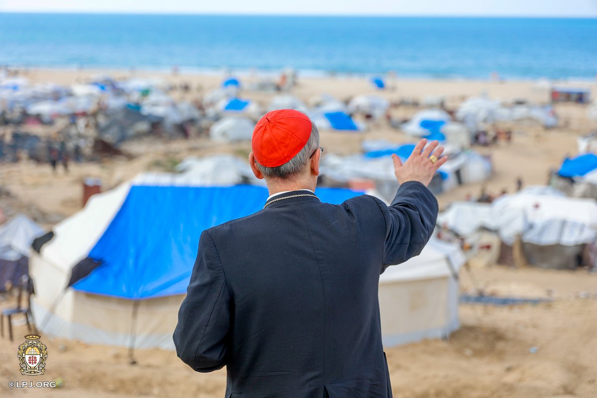 Cardinal Pierbattista Pizzaballa, the Latin Patriarch of Jerusalem, visited displacement camps in Gaza City today.
