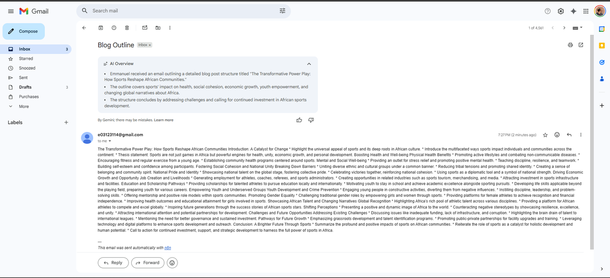 Manuelxxix's tweet photo. Worked on a project with @Uf_aliyuN using https://t.co/s0SuWQmmZx to automate blog content creation, from outlining ideas to drafting complete articles. https://t.co/gnqeTkdfrZ