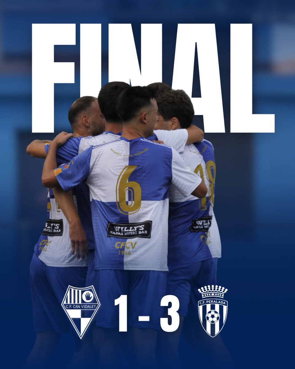 ⏱️ Final del partit al Molí
Derrota en un partit marcat per l’esforç fins al final i jugar amb un menys a la segona part.

⚔️ CF Can Vidalet 1–3 CF Peralada
💙🤍 Seguim, Canvi.