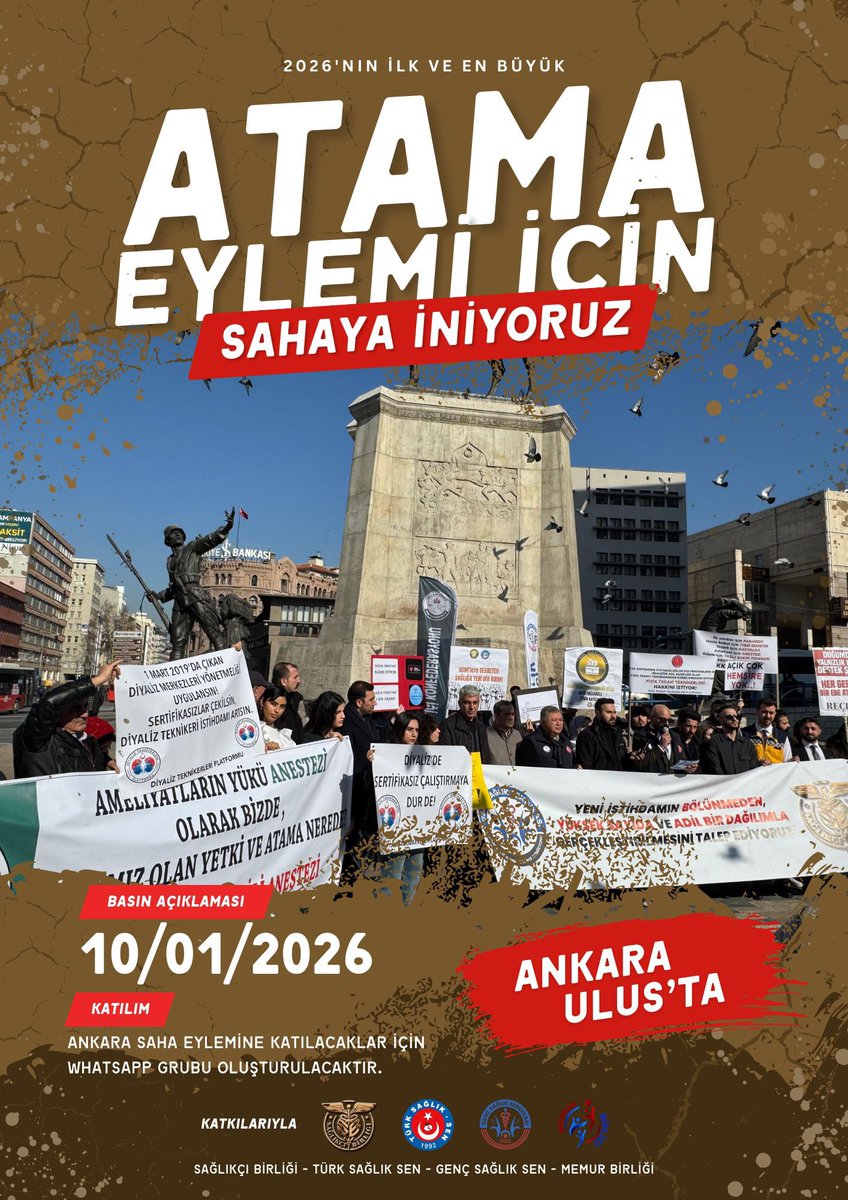 Ferman sizindi, meydanlar bizim!

📍 10 Ocak Cumartesi
📌 Ulus’tayız

Atama bekleyen sağlıkçılar olarak sesimizi duyurmak için meydanlardayız. Birlikte, kararlılıkla!