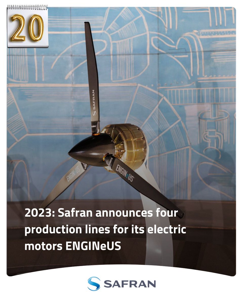 SAFRAN's tweet photo. [#DecemberCalendar ✨] Every day, learn more about the Paris Air Show and Safran’s key highlights.
At the 2023 Paris Air Show, Safran announced the creation of four automated production lines dedicated to its #ENGINeUS electric motors. Located at Safran Electrical & Power’s sites in Niort (France) and Pitstone (UK), these assembly lines will produce 1,000 motors per year from 2026.
In February 2025, ENGINeUS 100 received @EASA certification, the first electric motor certified for new air mobility.

@salondubourget #PAS #ParisAirShow #avgeeks #aviationlovers #aviationhistory