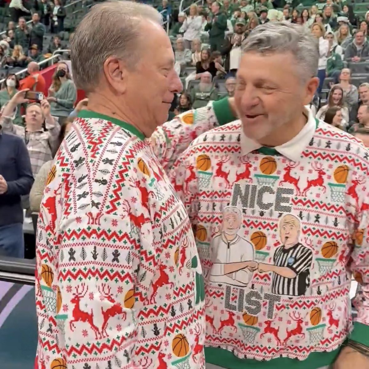 Tom Izzo’s sweater: Naughty List
Greg Kampe’s sweater: Nice List